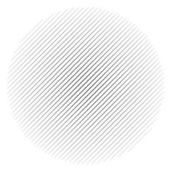 Poster - Diagonal, oblique lines abstract geometric circle. Slanting, slope lines halftone circle. Radial, circular skew, tilt parallel straight stripes (Thin lines version)