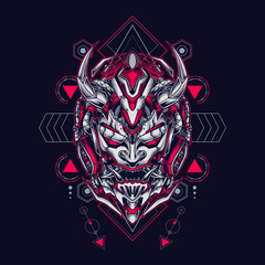 Wall Mural - Oni mecha mask illustration