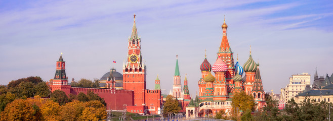 Wall Mural - Spasskaya Tower, the Moscow Kremlin and St. Basil's Cathedral. Architecture and sights of Moscow.