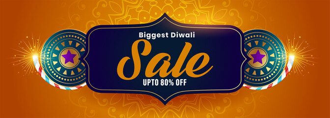 Wall Mural - big diwali sale banner with crackers decoration