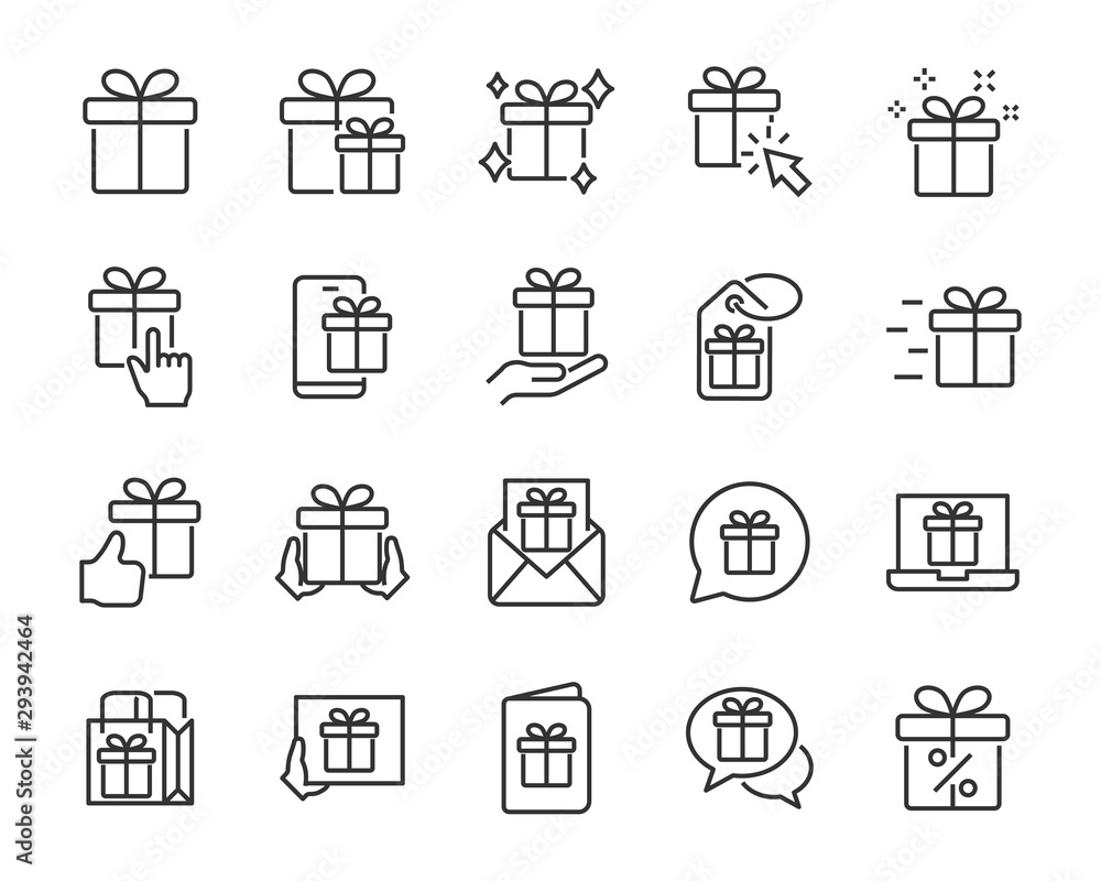 set of gift icons, birthday gift, present, gift box, christmas gift - obrazy, fototapety, plakaty 