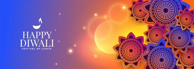 Wall Mural - colorful decorative happy diwali glowing banner design
