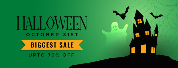 halloween festival sale banner with scary house