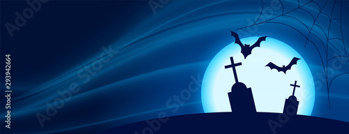 Fotografía scary halloween night scene with flying bats and grave