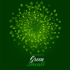 Wall Mural - green fireworks with leaves for happy diwali celebration