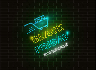 Wall Mural - Black Friday neon advertisement sale vector background image