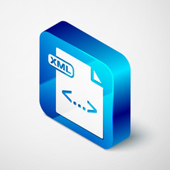 Wall Mural - Isometric XML file document. Download xml button icon isolated on white background. XML file symbol. Blue square button. Vector Illustration