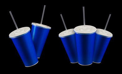 Wall Mural - Set of blue cups with cap and tube isolated on black background