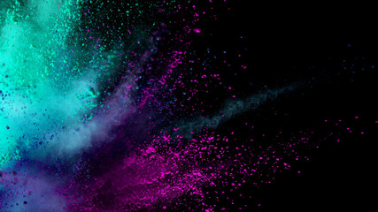 Explosion of colored powder on black background