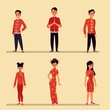 © sabelskaya - Chinese people in traditional red costume - cartoon isolated set