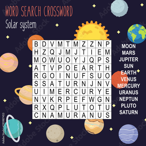 Easy Word Search Crossword Puzzle Solar System For Children In Elementary And Middle School Fun Way To Practice Language Comprehension And Expand Vocabulary Includes Answers Vector Illustration Buy This Stock Vector