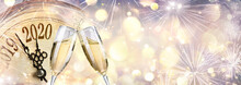New Year 2020 - Countdown And Toast With Champagne And Clock