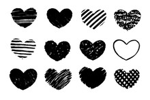Black Grunge Textured Heart. Hand Drawn Symbol Of Love. Vector Design Element.