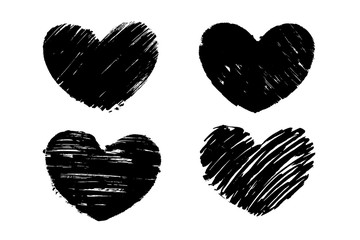 Black grunge textured heart. Hand drawn symbol of love. Vector design element.