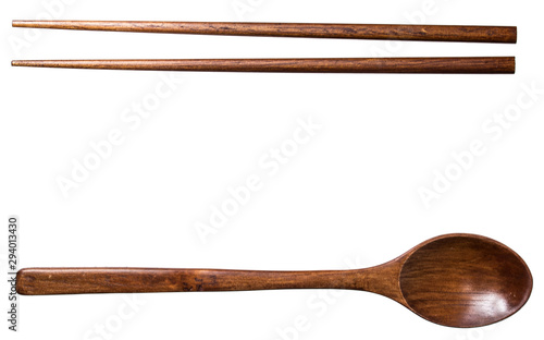Cuadros en Lienzo wooden spoon and chopsticks on white background