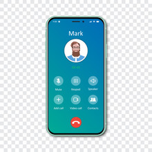 Smartphone Call App Interface Template On A Transparent Background. Incoming Call Concept. Vector Illustration