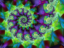 Spinning Purple And Green Fractal Spiral Abstract Pattern