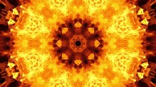 Kaleidoscope Background Of Burning Fire. Abstract Background, Orange-black Color. Unique Kaleidoscope Flame Design.