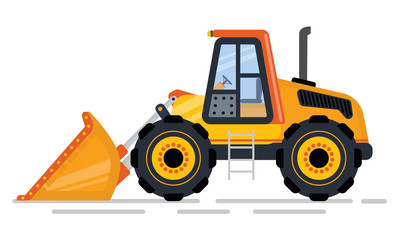 Wall Mural - Building and construction machinery in industry vector, isolated tractor. Machine with shovel, loader and mower bulldozer or excavator flat style