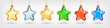 Set of realistic golden glass Christmas tree toys. Decoration in the shape of a star different colors. Vector illustration. Element for New Years Design