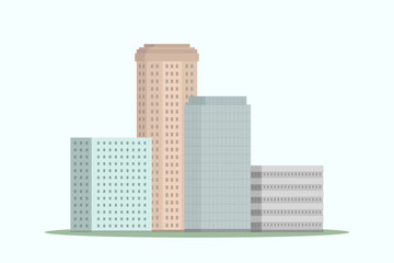 Sticker - Multistory buildings. Cartoon style. Vector.