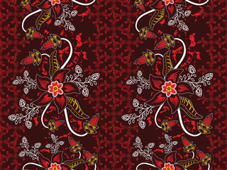  Seamless pattern with floral vector Illustration, Indonesian batik motif