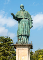 View of copper Saint Carlone Borromeo statue, Arona, Piedmont, Italy