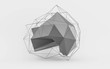 Geometric white polygonal structure with wire mesh, modern chaotic science and tech object 3d render illustration