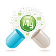 Mineral vitamin Magnesium supplement for health. Capsule with Mg element icon, healthy diet symbol. 3d color ball isolated on white background. Trendy vector illustration, medical minerals supply