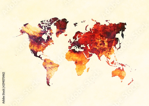 Fotomural Watercolor world map artistic design, superior quality, colorful textures, moder