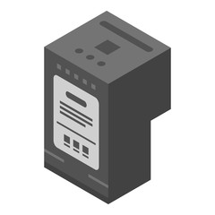 Black ink printer cartridge icon. Isometric of black ink printer cartridge vector icon for web design isolated on white background