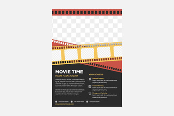 Wall Mural - Cinema Movie Festival Poster Card Template with Realistic Clapper Board for Ad, Invitation, Presentation . Vector illustration of Film flyer. layout space for photo collage. red, yellow and black