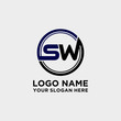 Circle logo with the letter SW inside. letters connecting with circles. Logo circle modern abstract