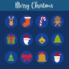 Wall Mural - bundle of merry christmas with set icons