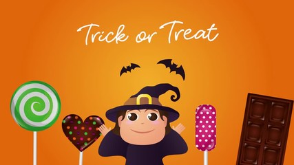 Poster - halloween witch character with sweet candies