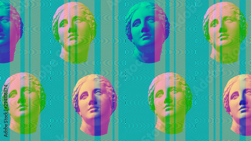 Fotomural Contemporary art concept collage with antique statue head in a surreal style