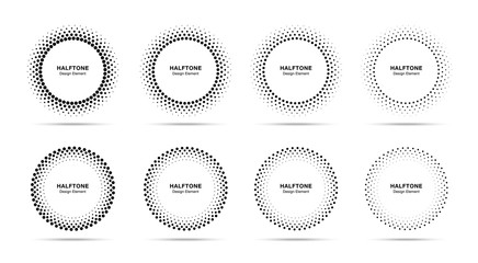 Wall Mural - halftone vector circular dotted frames set. circle dots isolated on the white background. logo desig