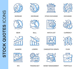 Aufkleber - Thin Line Stock Quotes Related Vector Icons Set for Website and Mobile Site and Apps. Outline icons design. Contains such Icons as IPO, Portfolio, Money Management and more. Linear Pictogram Pack.