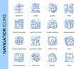 Thin Line Navigation Related Vector Icons Set for Website and Mobile Site and Apps. Outline icons design. Contains such Icons as Store Locator, Office, Home and more. Linear Pictogram Pack.