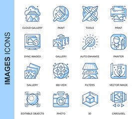 Poster - Thin Line Images Related Vector Icons Set for Website and Mobile Site and Apps. Outline icons design. Contains such Icons as 360 Degree View, Cloud Gallery, Filters and more. Linear Pictogram Pack.
