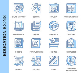 Poster - Thin Line Education Related Vector Icons Set for Website and Mobile Site and Apps. Outline icons design. Contains such Icons as Online Education, Video Lesson, E-books and more. Linear Pictogram Pack.