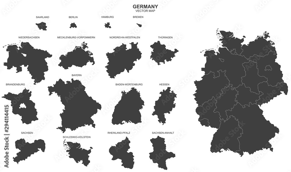 political map of Germany isolated on white background - obrazy, fototapety, plakaty 