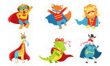 Fototapeta Fototapety na ścianę do pokoju dziecięcego - Cute animals dressed as superheroes. Vector illustration.