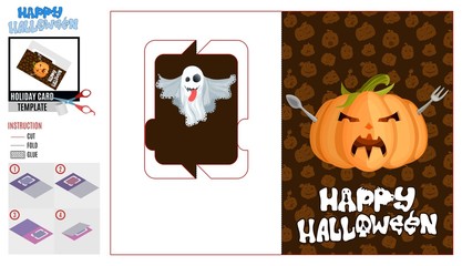 Wall Mural - greeting card cut halloween pumpkin and food