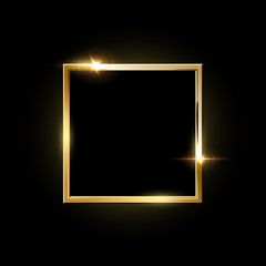 Wall Mural - golden square frame with shadow isolated on black background. vector design element.