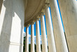 Scenic view of white marble neoclassical columns from the interior of the rotunda at the Jefferson Memorial in Washington DC, USA