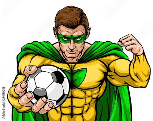 Superhero holding a soccer ...