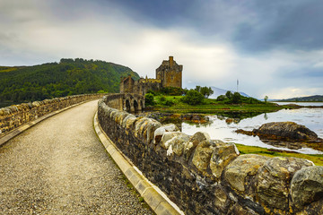 Ancient Scottish medieval buildings and beautiful landscape of traditional nature.