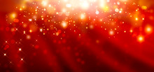 Elegant Red Festive Background With Golden Glitter And Stars