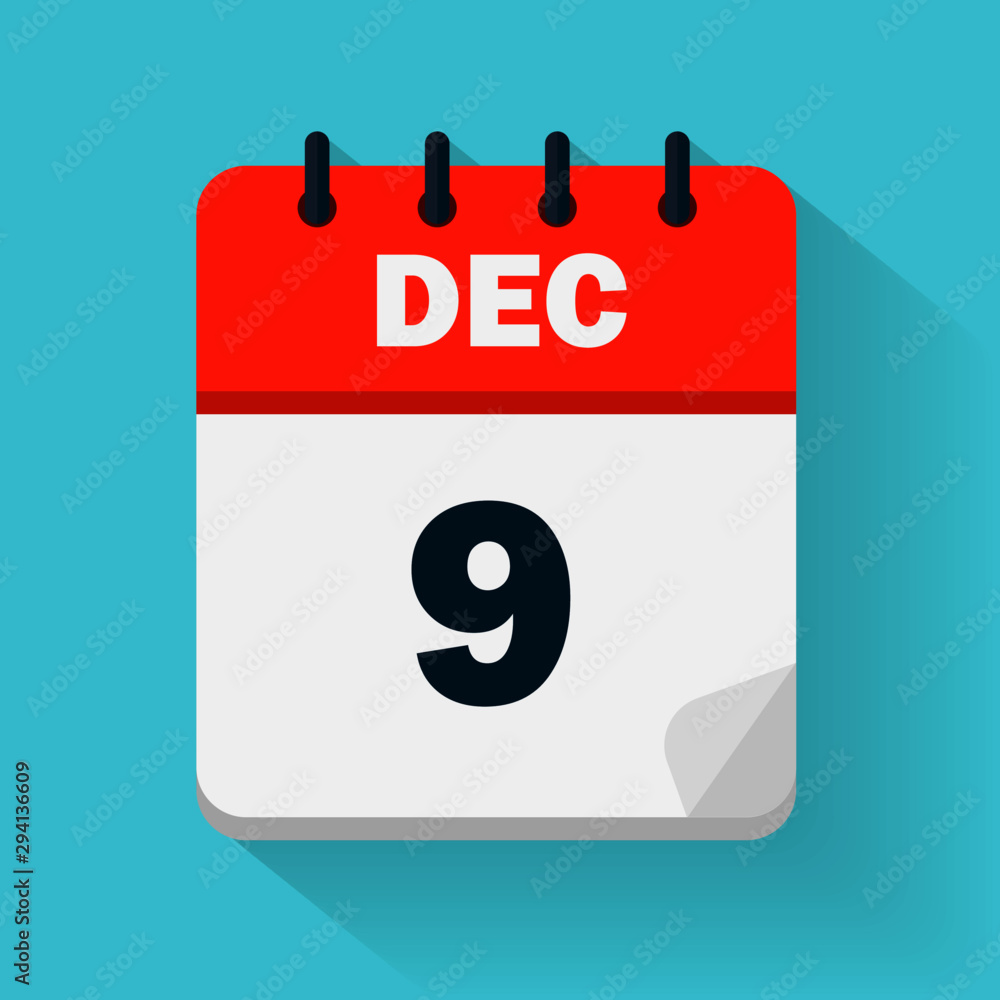Image vectorielle Stock December 9th. Daily calendar icon in vector format. Date, time, day, month. Holidays | Adobe Stock